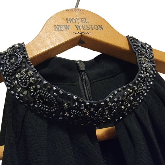 Beaded High Neck Sleeveless Black Dress - Picture 4 of 10